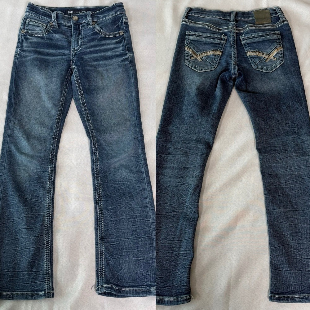Buckle BKE Denim Boys Sz 8 Jeans Conner Bootcut Whiskered Regular Western Biker